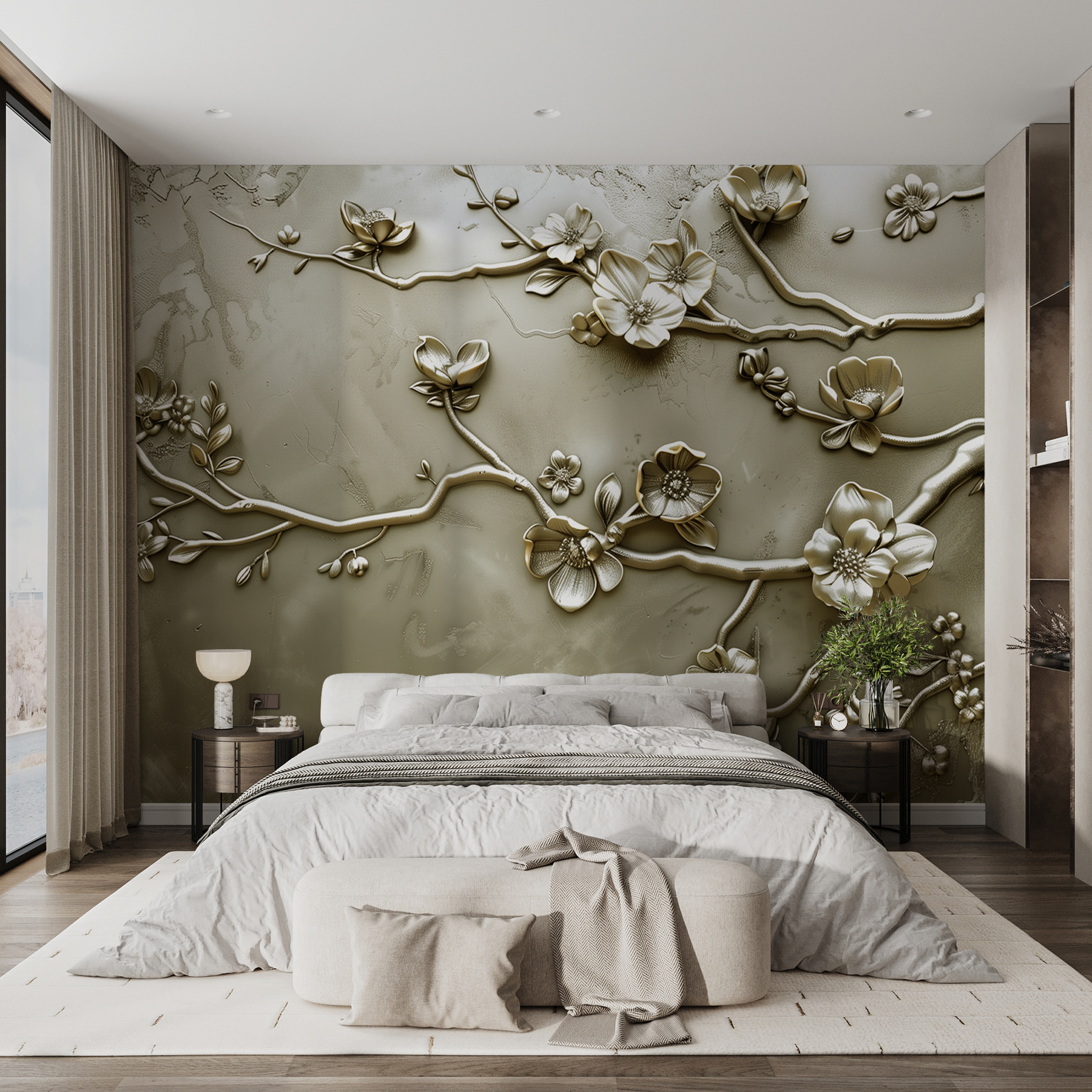 Wall with flowers and branches