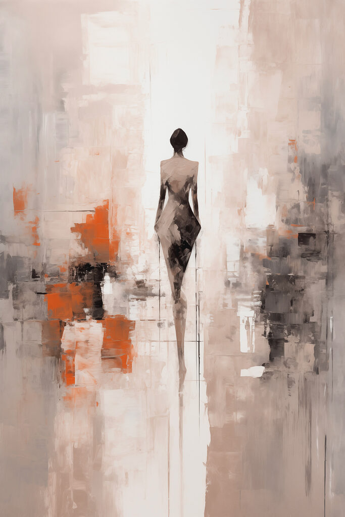 Painting of a woman standing in a room