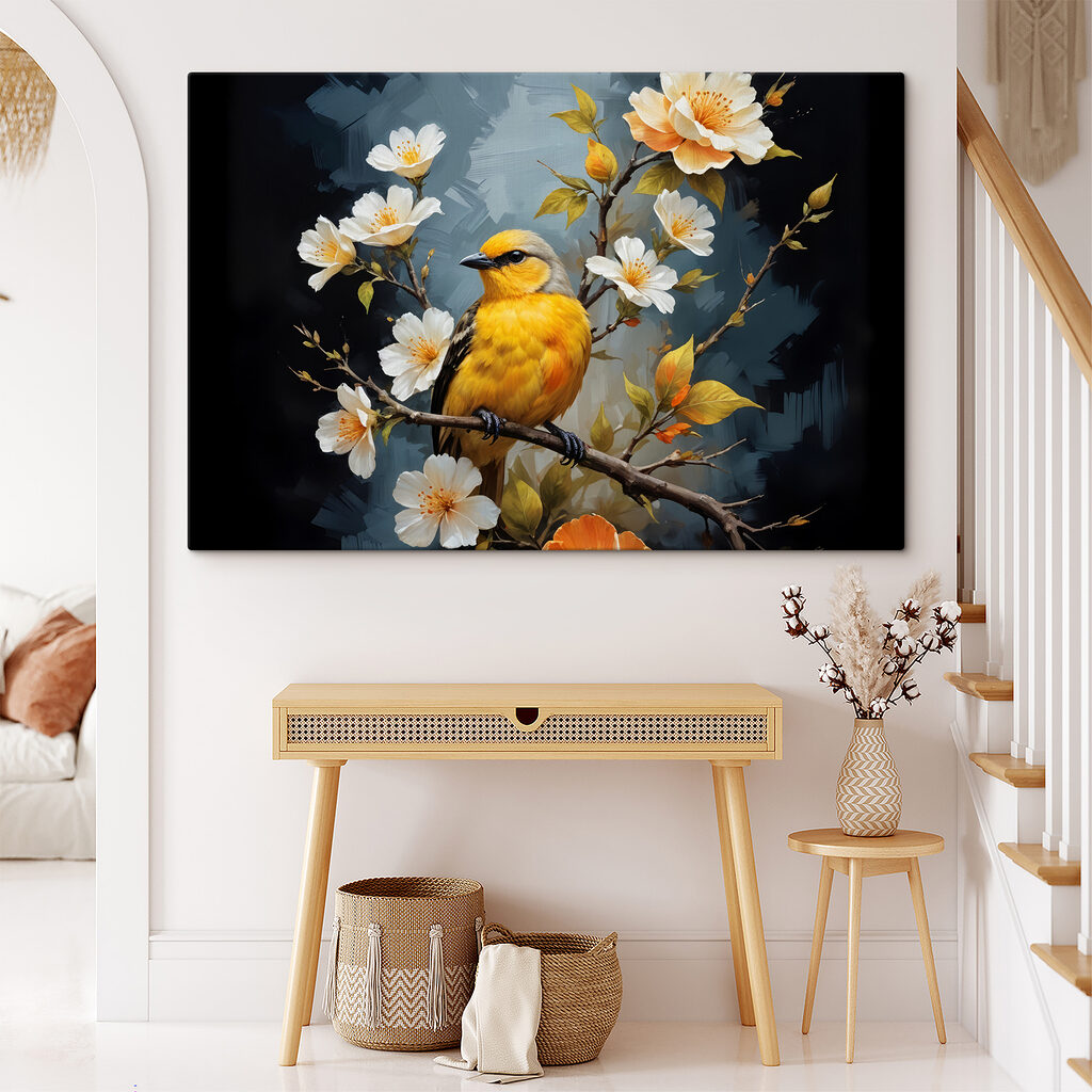 Bird on a branch with flowers Bird on a branch with flowers