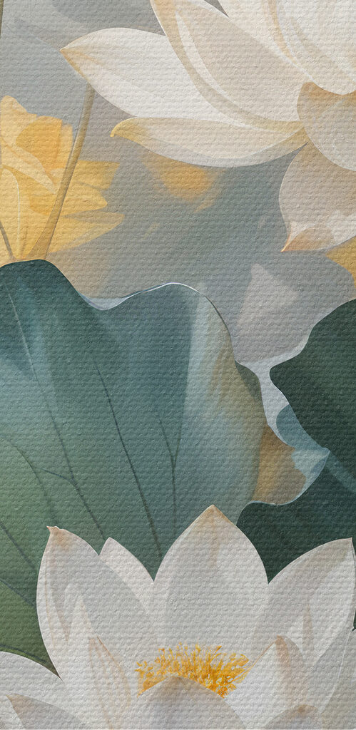 Painting of white flowers and green leaves Painting of white flowers and green leaves