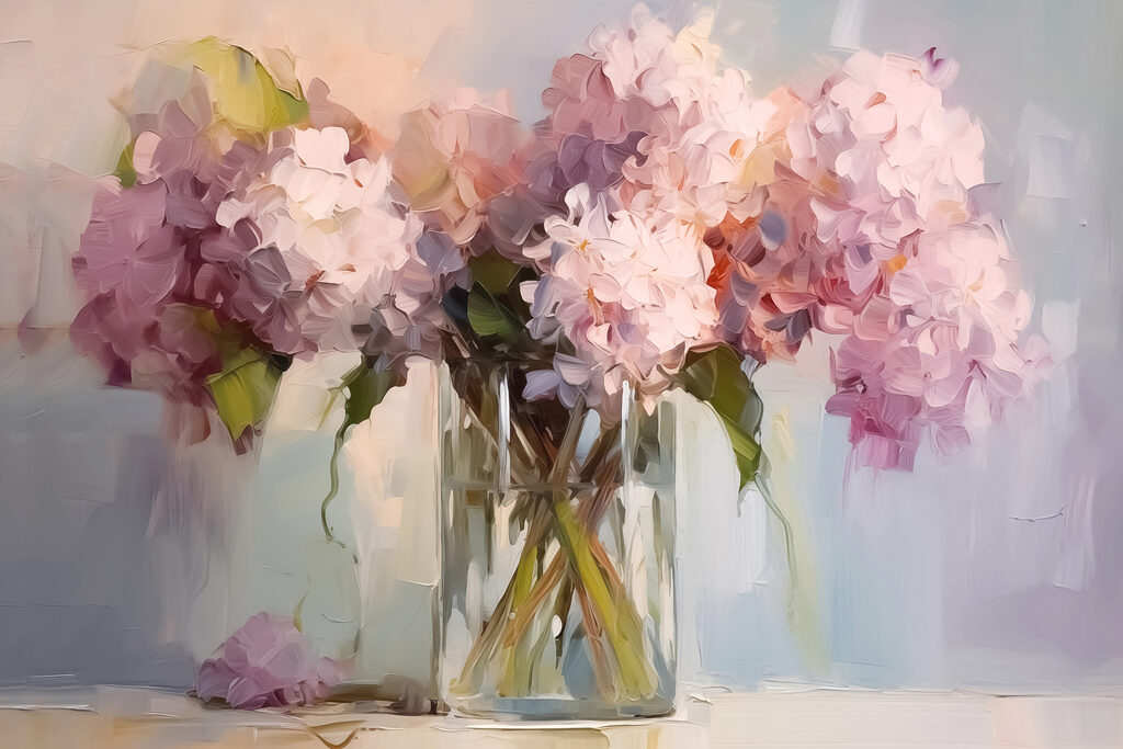 Painting of flowers in a glass vase