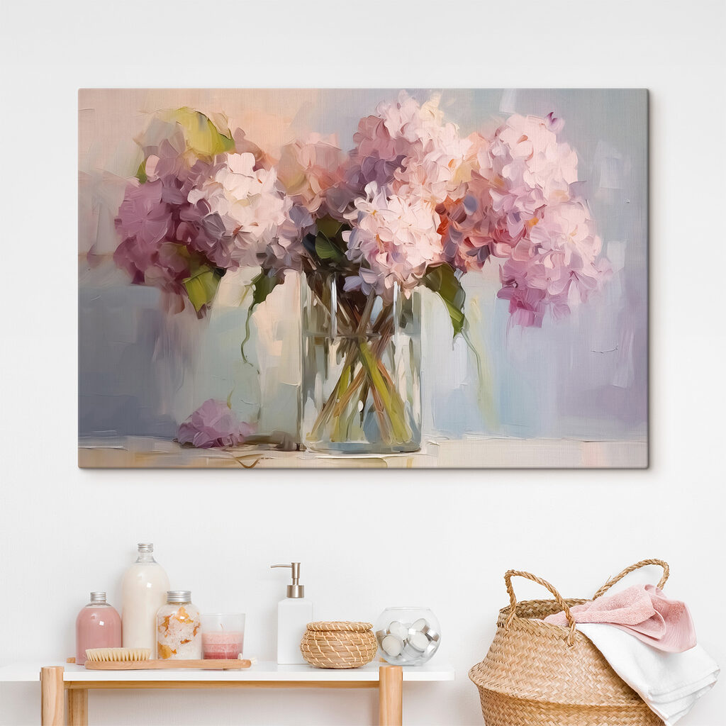 Painting of flowers in a glass vase