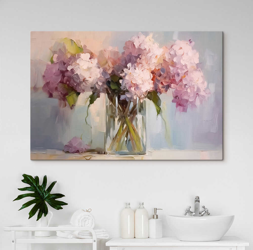 Painting of flowers in a glass vase