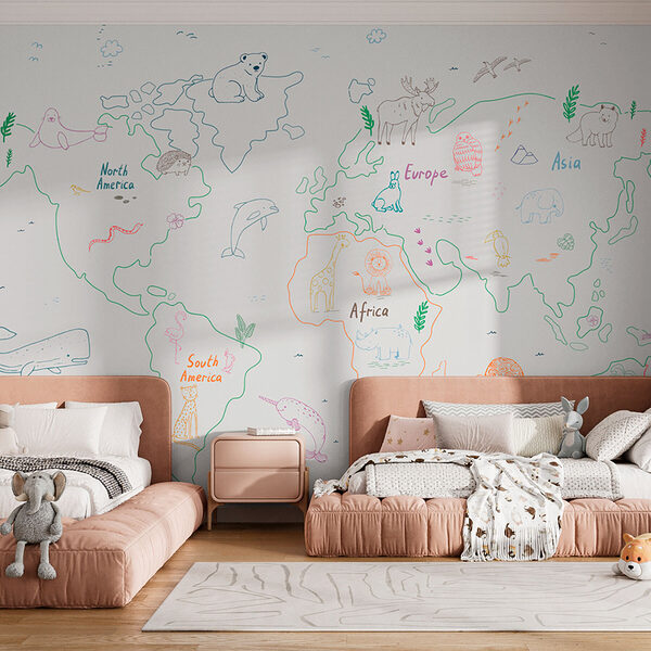 Mapa světa se zvířaty a textem Mapa světa se zvířaty a textem