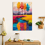 Obraz řeky protékající polem s barevnými stromy Obraz řeky protékající polem s barevnými stromy