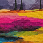 Obraz řeky protékající polem s barevnými stromy Obraz řeky protékající polem s barevnými stromy