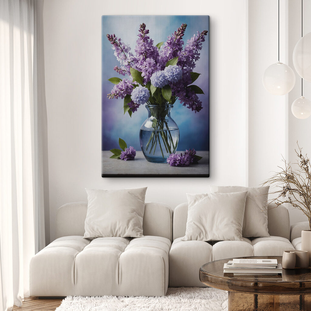 Vase with purple flowers