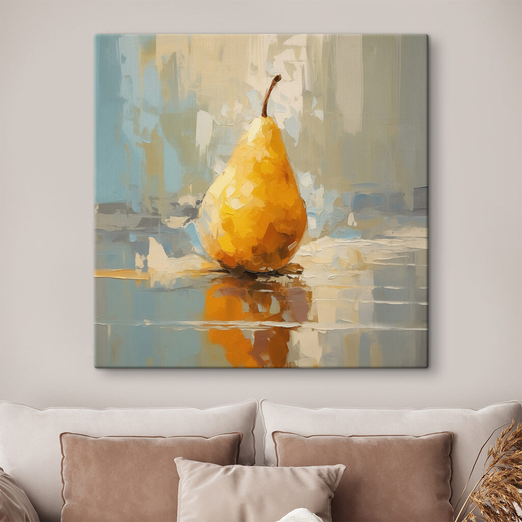 Yellow pear on a reflective surface