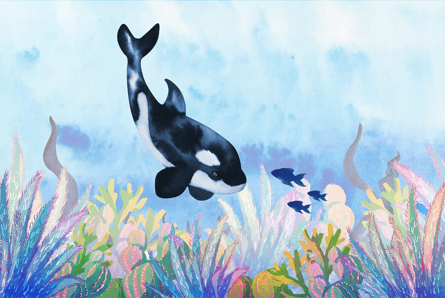Velryba plavající v oceánu Velryba plavající v oceánu