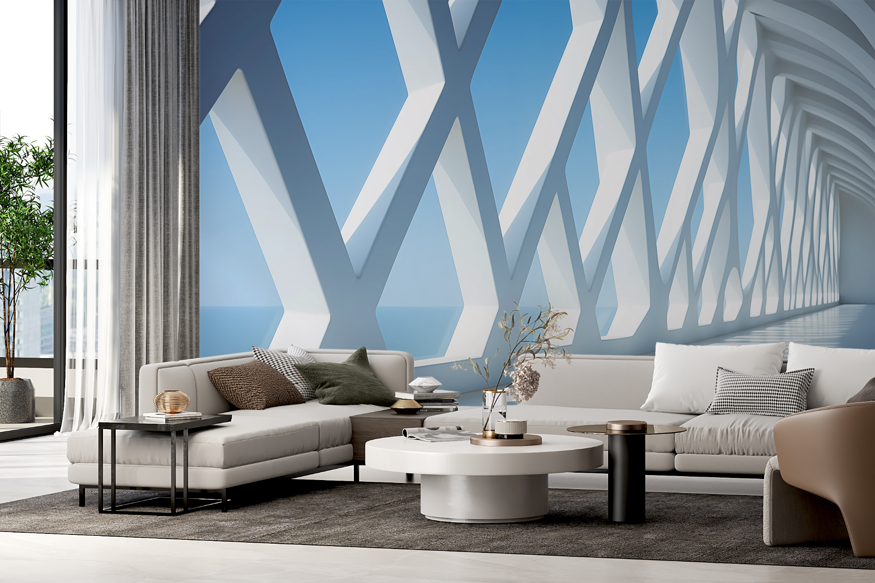 White wall with many windows White wall with many windows