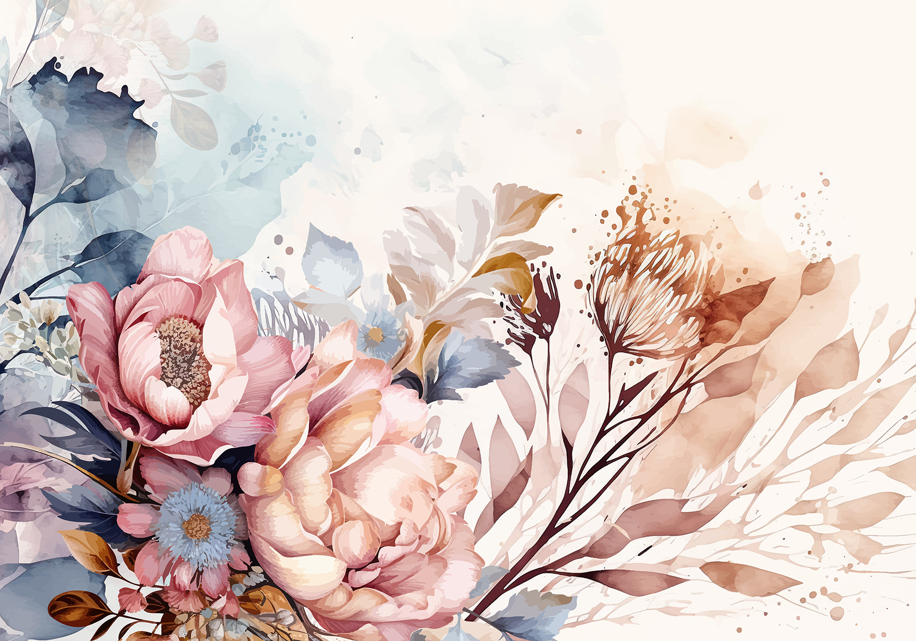 Painting of flowers and leaves