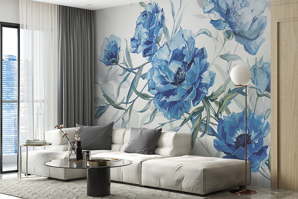 Blue flowers on a white background