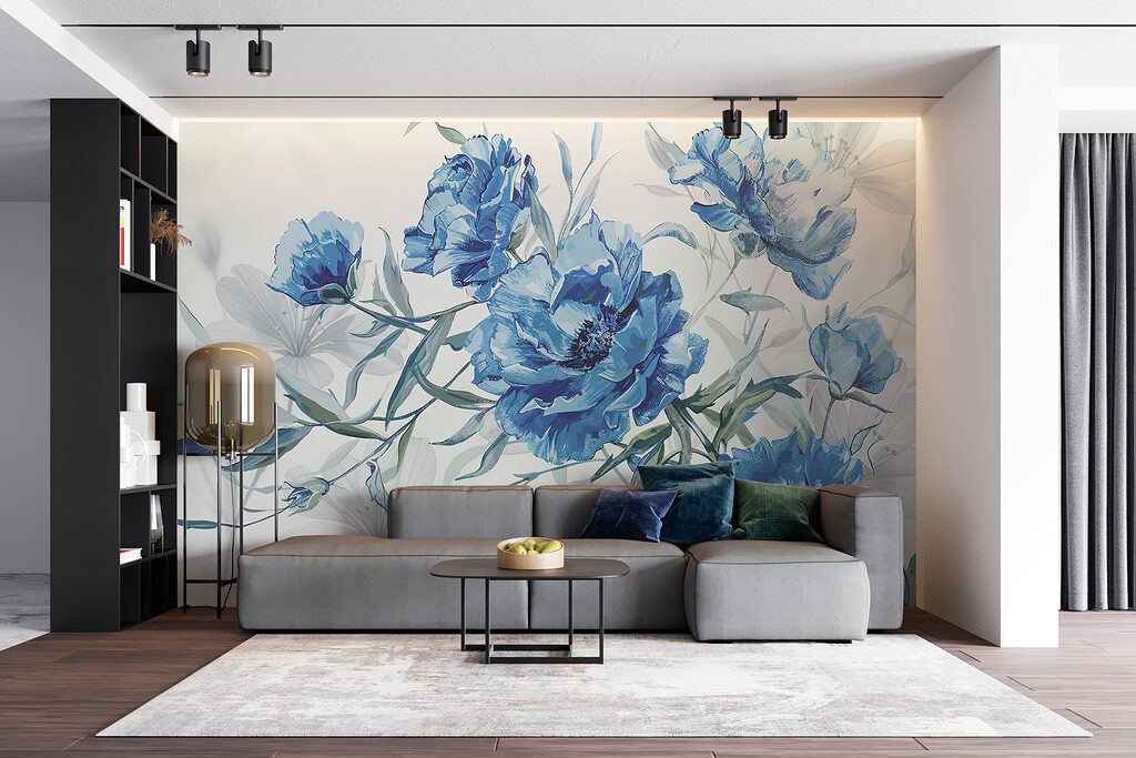 Blue flowers on a white background