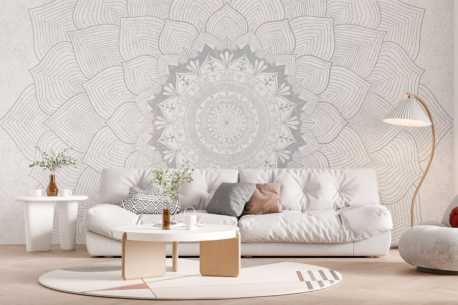 Bílá a šedá mandala Bílá a šedá mandala