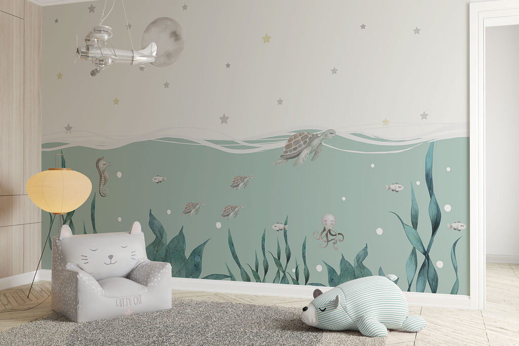 Seaweed and seahorses under the water