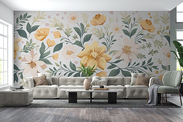 Květinový design se žlutými květy a zelenými listy Květinový design se žlutými květy a zelenými listy