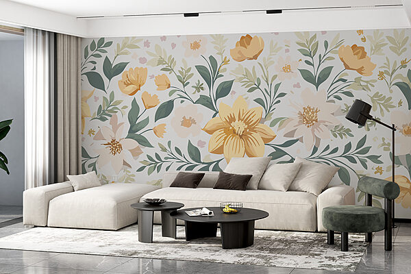 Květinový design se žlutými květy a zelenými listy Květinový design se žlutými květy a zelenými listy