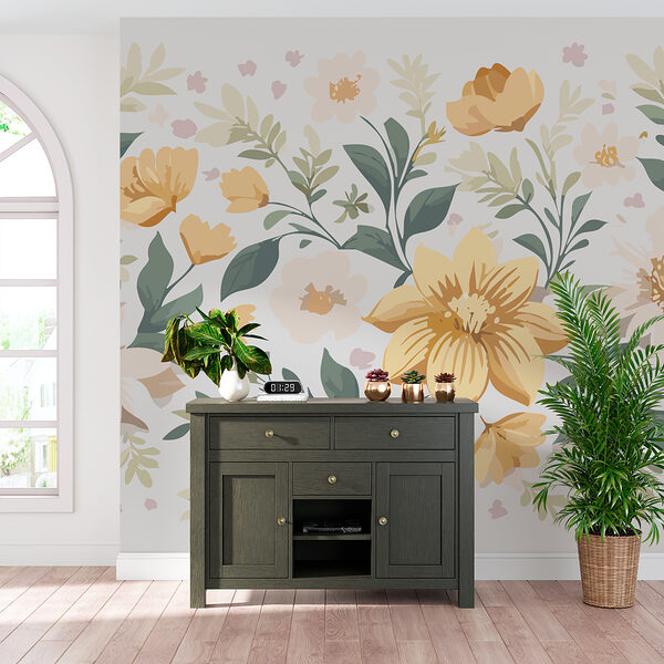 Květinový design se žlutými květy a zelenými listy Květinový design se žlutými květy a zelenými listy