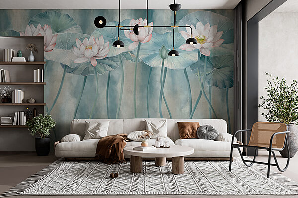 Group of flowers and leaves