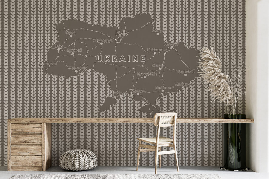 Mapa Ukrajiny s bílým textem