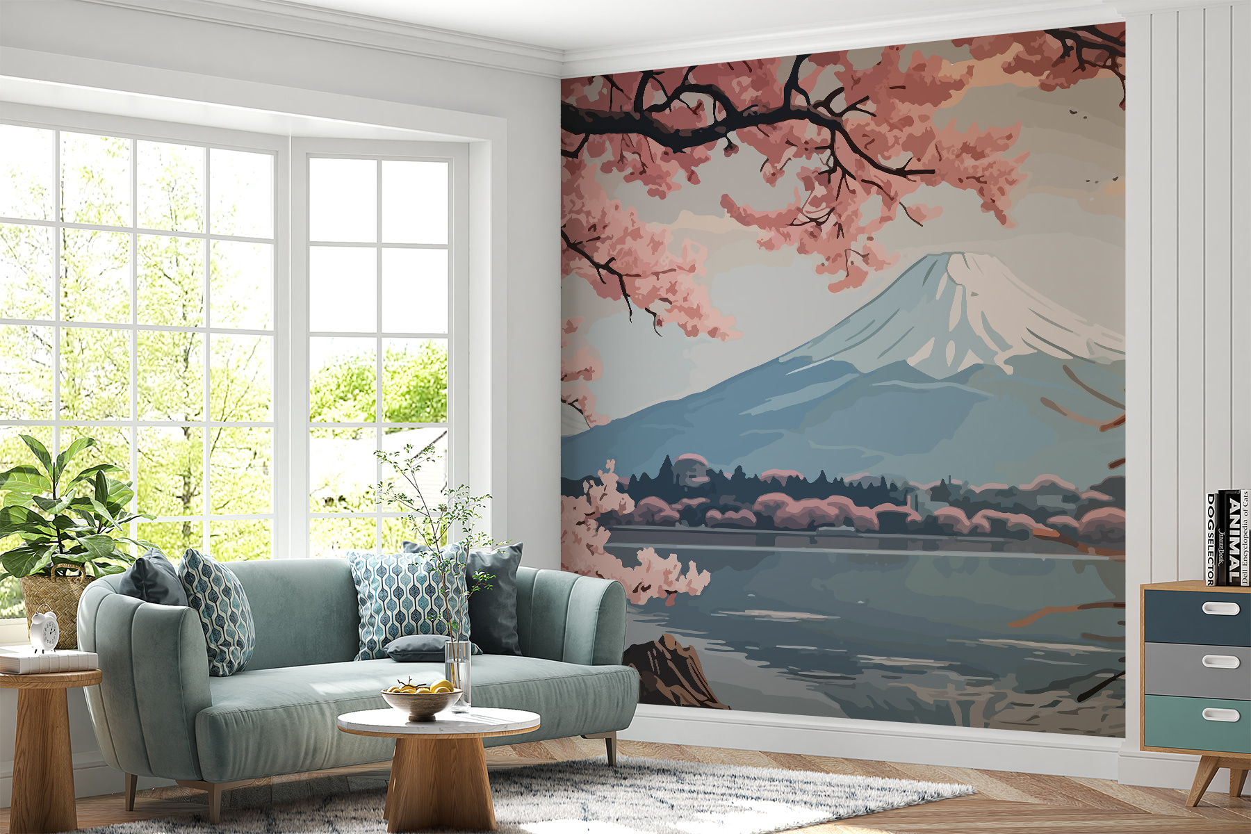 Mountain with pink flowers