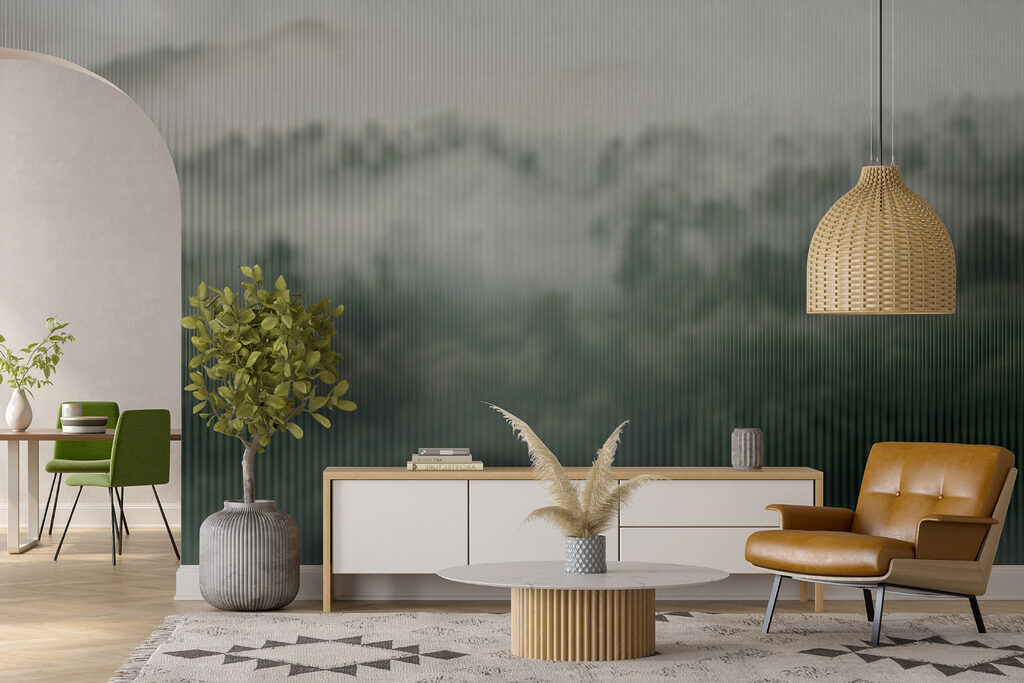 Foggy forest with trees Foggy forest with trees