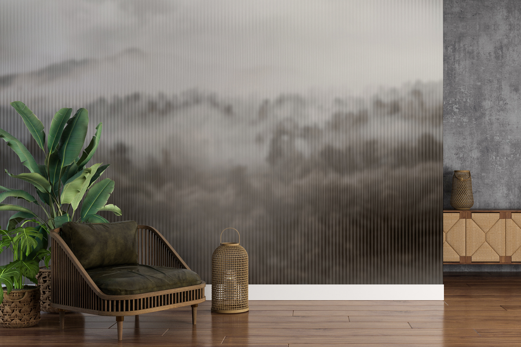 Foggy forest with trees Foggy forest with trees