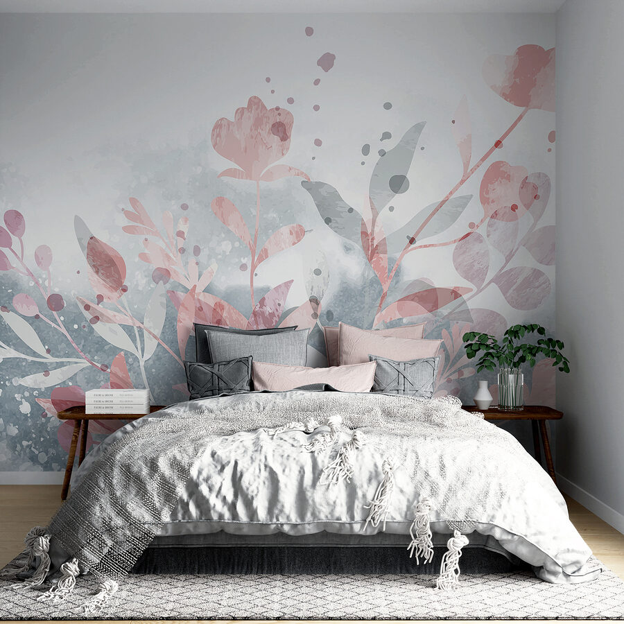 Růžový a šedý květinový design