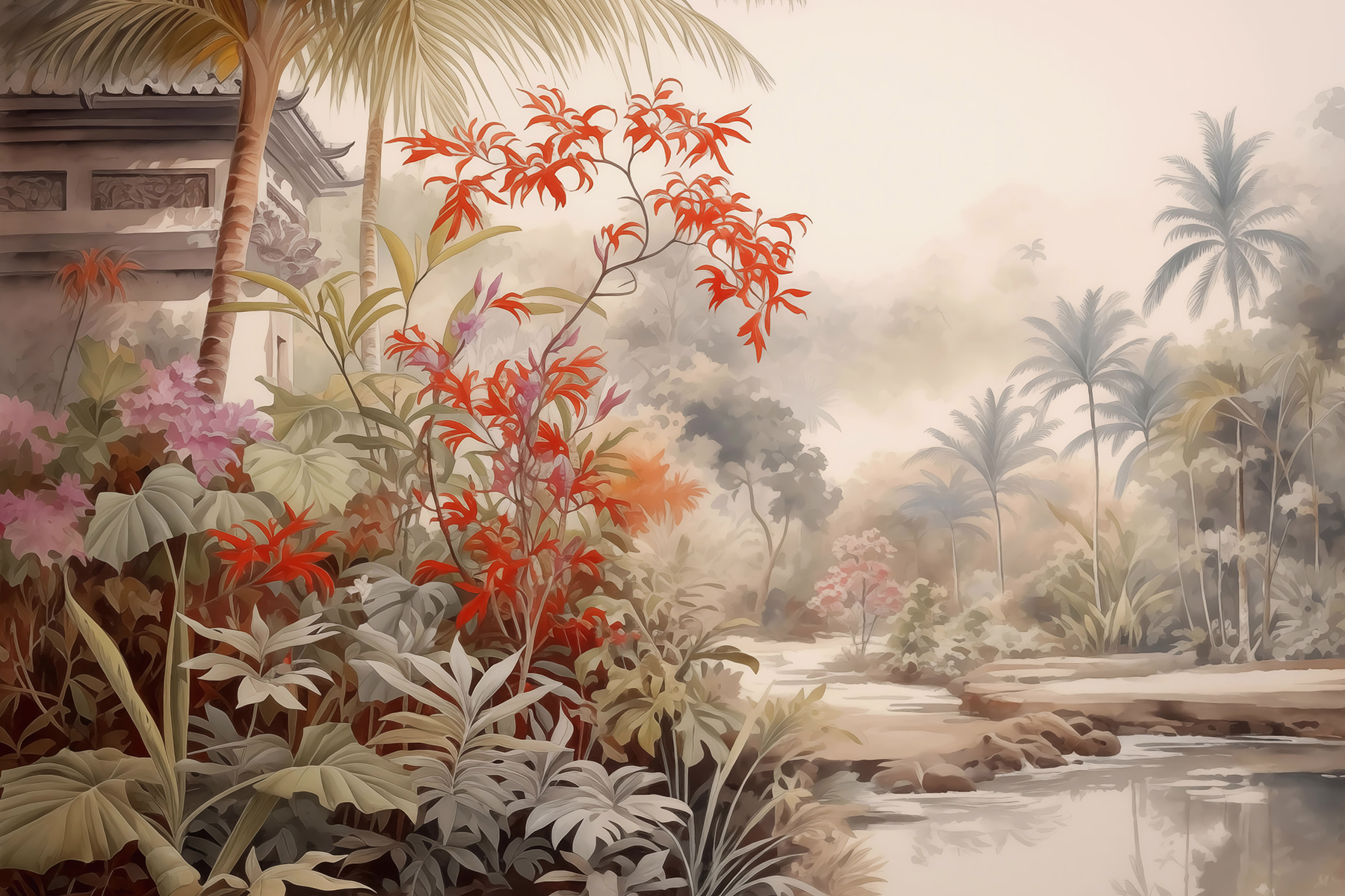 Painting of a river and trees