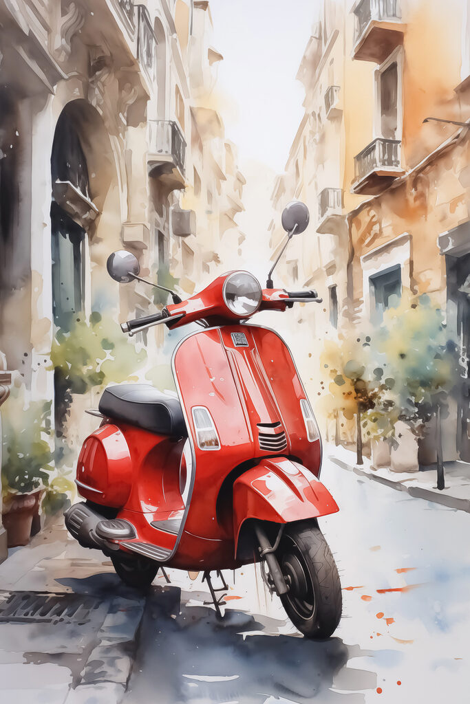 Red scooter on a street