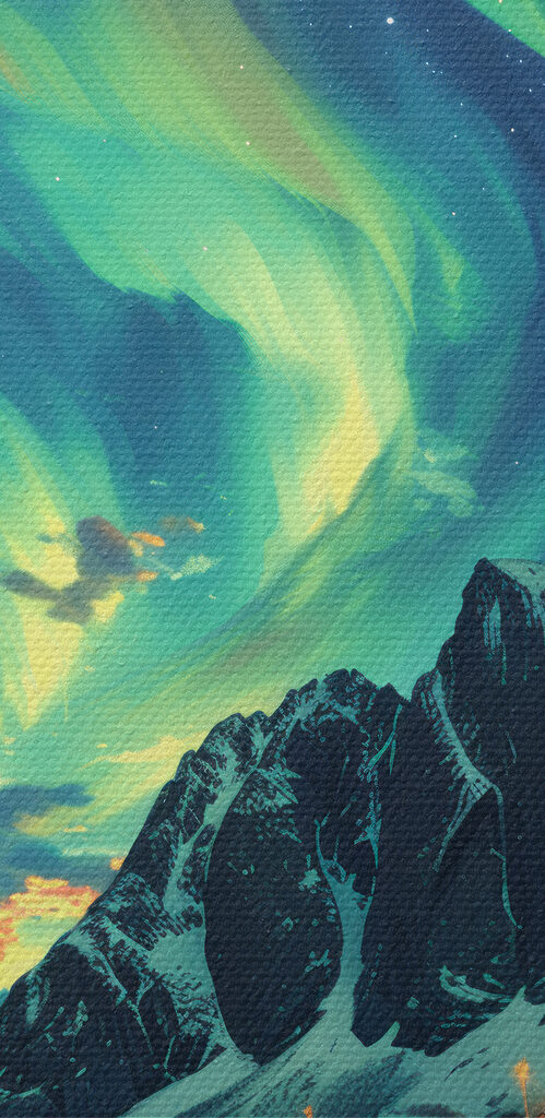 Landscape with a lake and houses in the snow