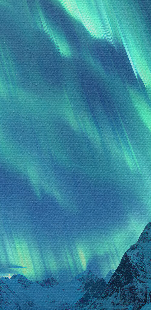 Aurora borealis over a snowy mountain