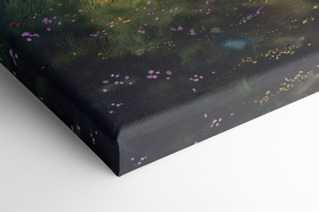 Painting of a landscape with a tree and flowers Painting of a landscape with a tree and flowers