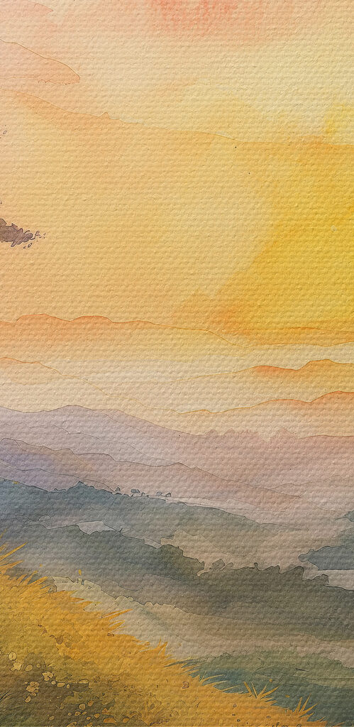 Painting of a landscape with a tree and flowers Painting of a landscape with a tree and flowers