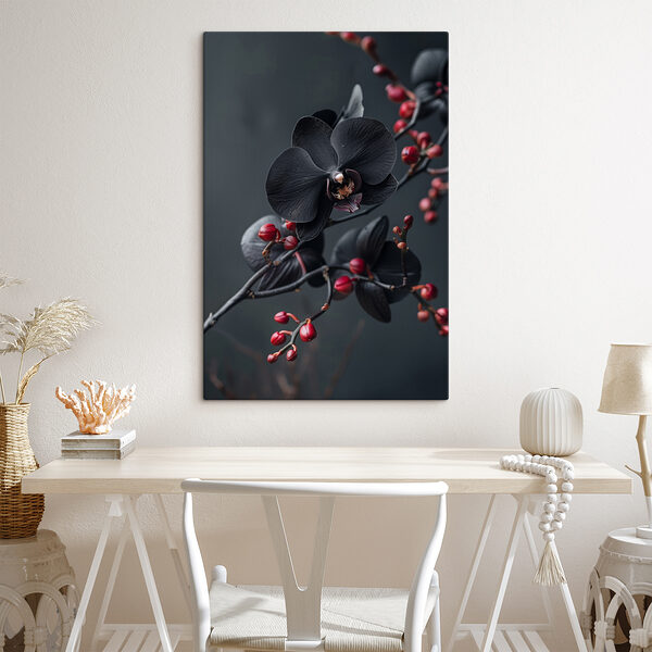 Black flower with red berries Black flower with red berries