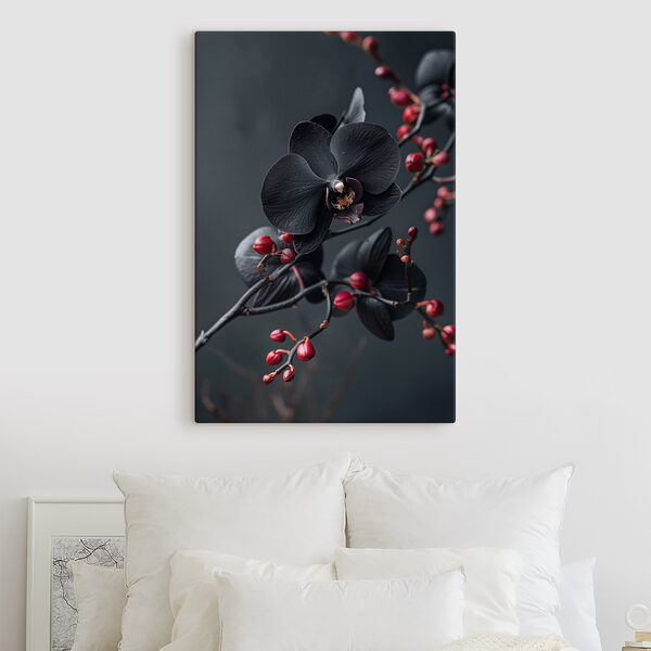 Black flower with red berries Black flower with red berries
