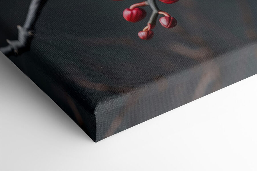 Black flower with red berries Black flower with red berries