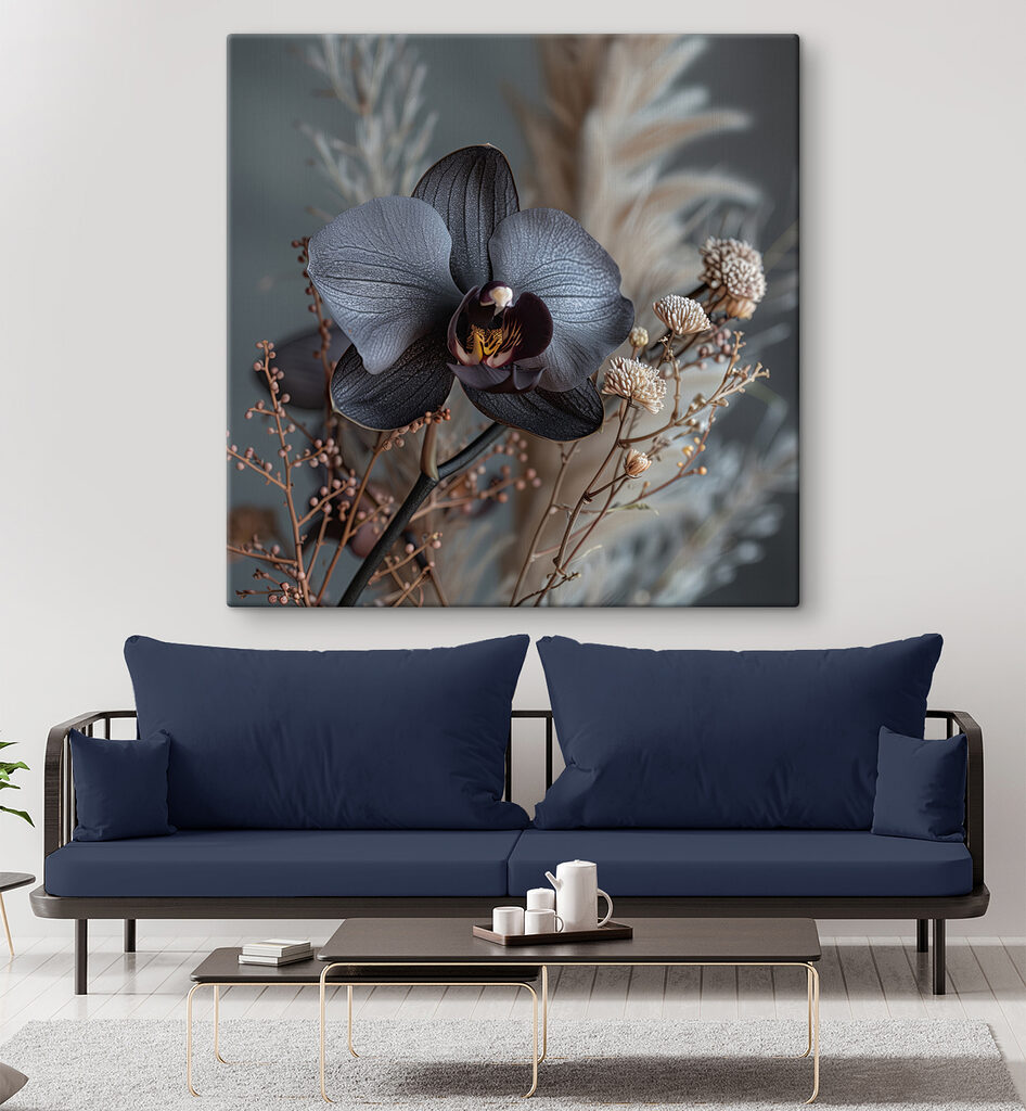 Black flower with white flowers