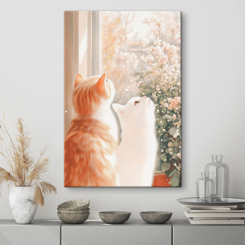 Two cats looking out a window