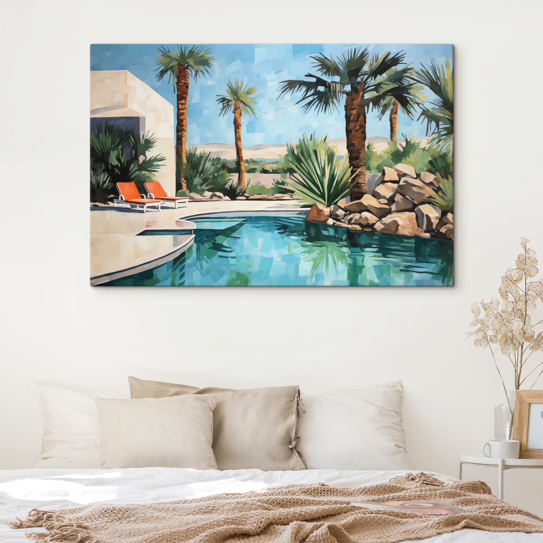 Pool with palm trees and chairs