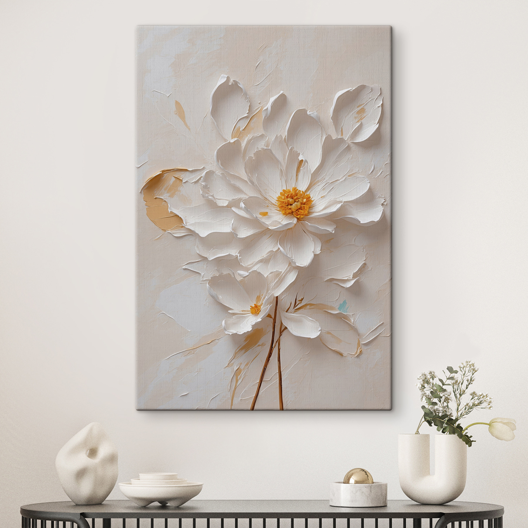 White flower with yellow center White flower with yellow center