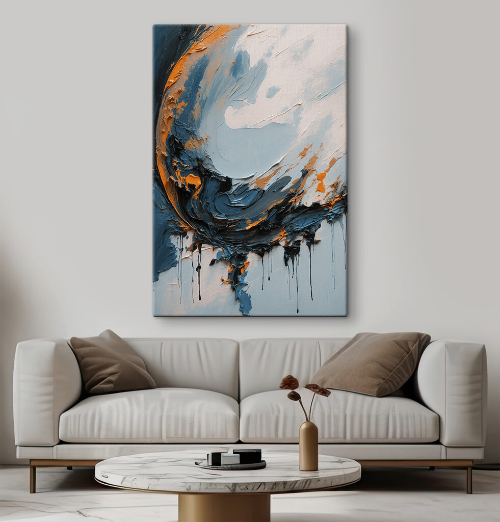 Painting of blue and orange paint