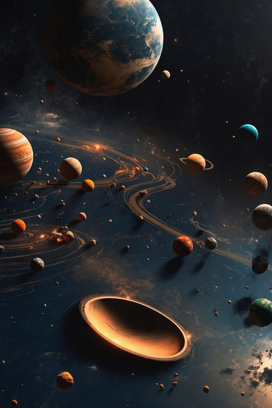 Planety ve vesmíru s planetami a hvězdami