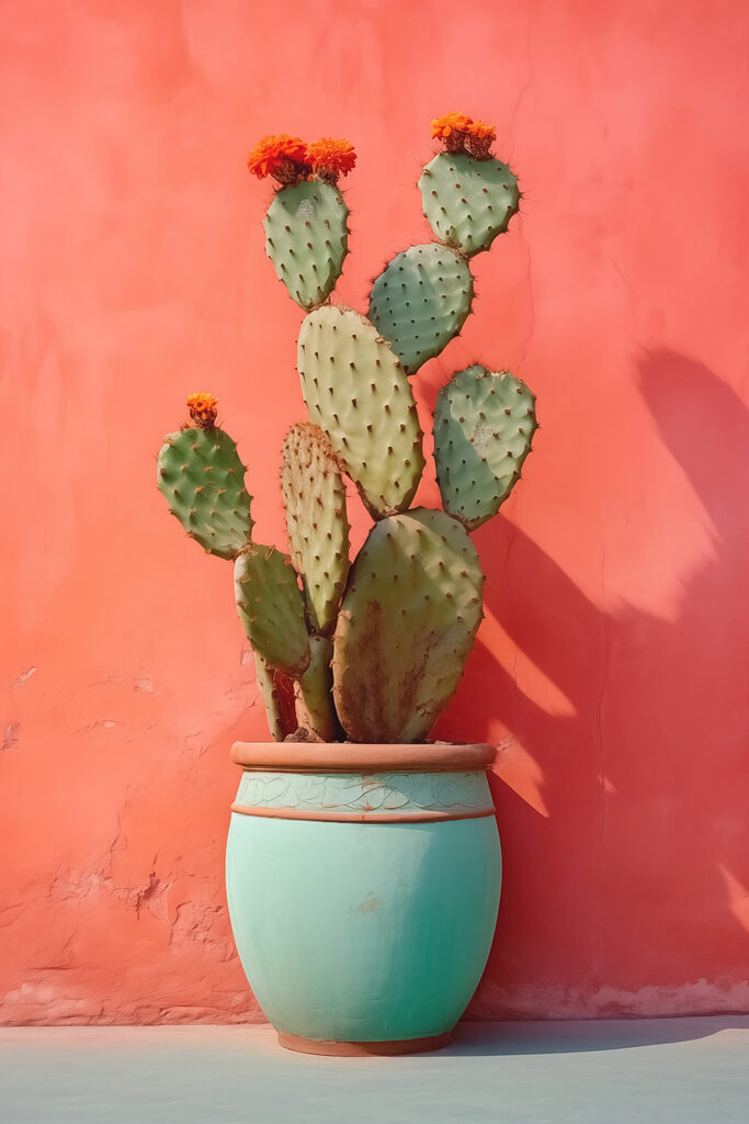 Cactus in a pot against a wall