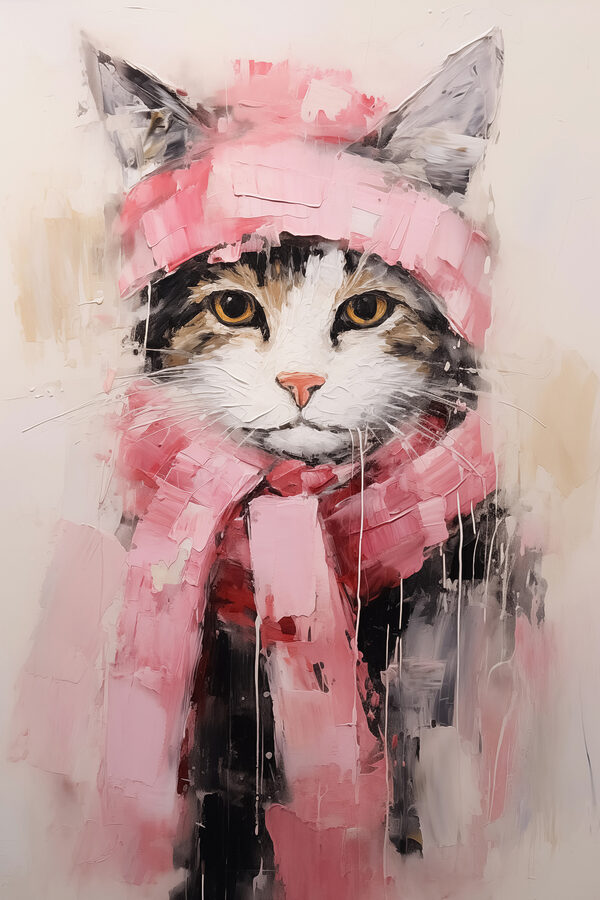 Painting of a cat wearing a scarf