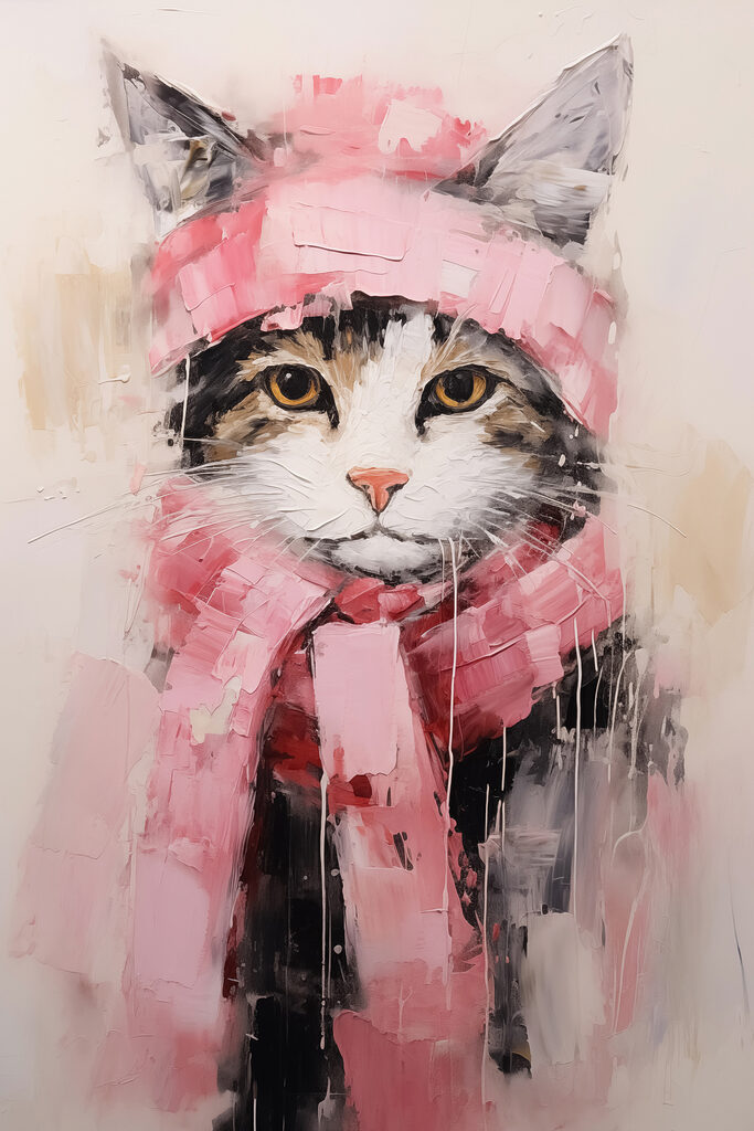 Painting of a cat wearing a scarf