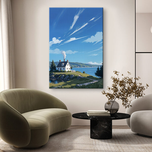 Obraz Dům na kopci u vody