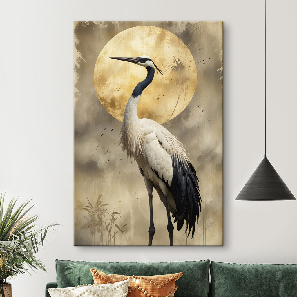 Bird standing in front of a full moon