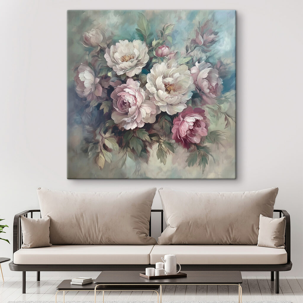 Painting of flowers on a blue background