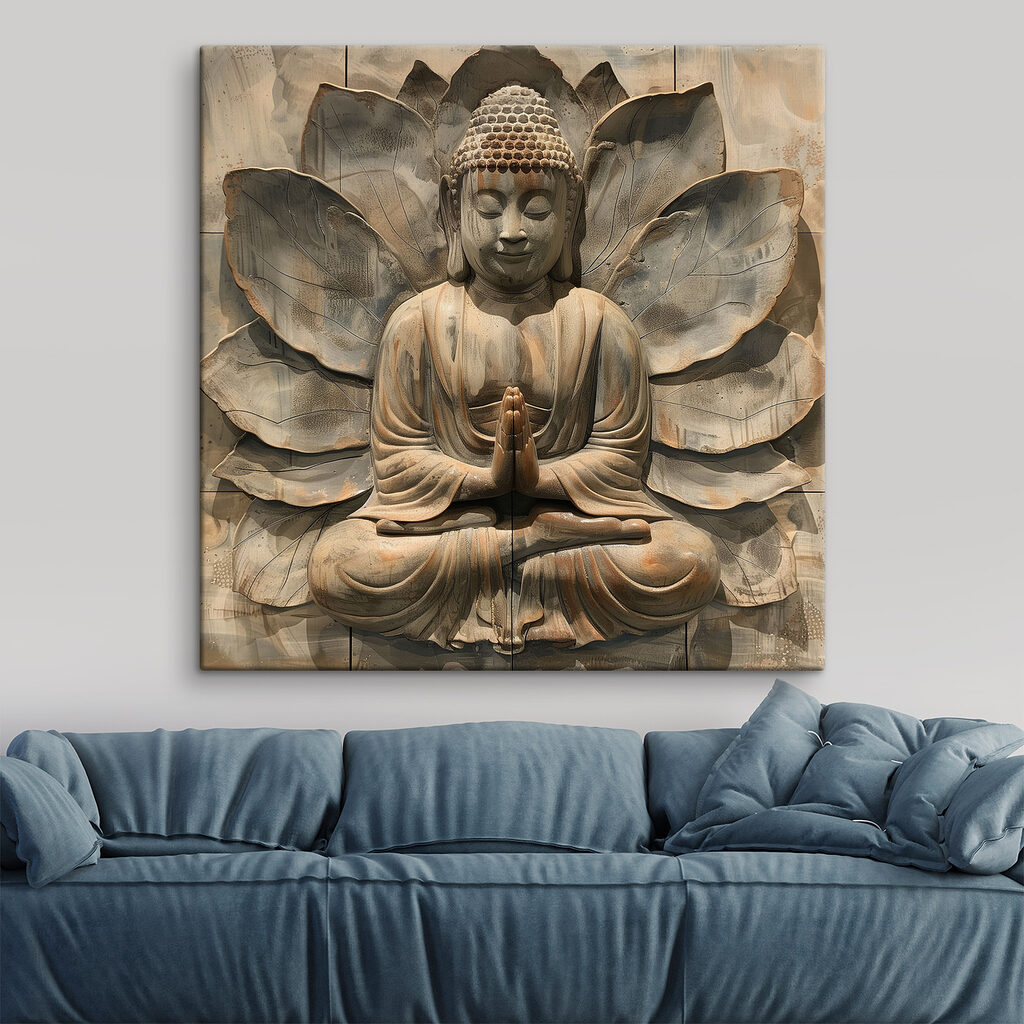 Stone statue of a person sitting in a lotus pose